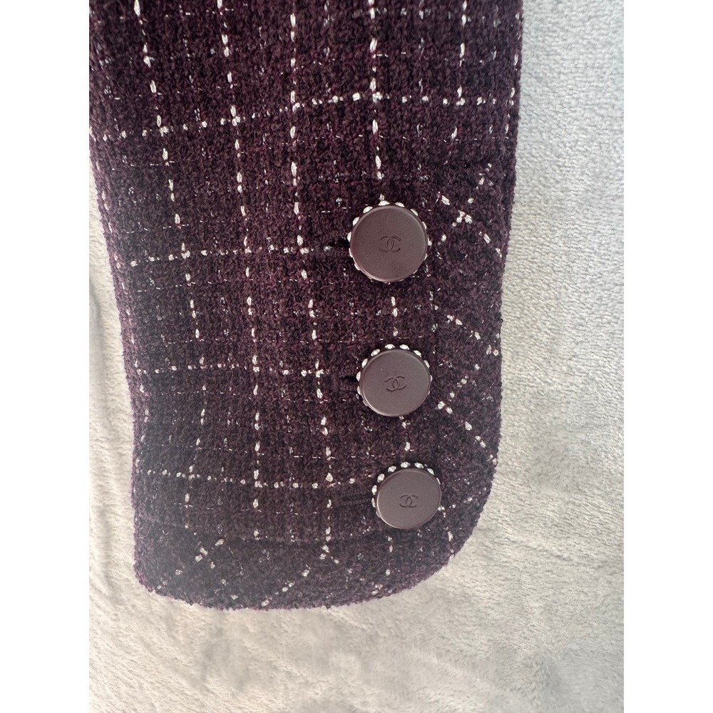 Chanel 02P Plum Purple Tweed Jacket Blazer CC Crystal Buttons FR 42 US 10 - Picture 5 of 12